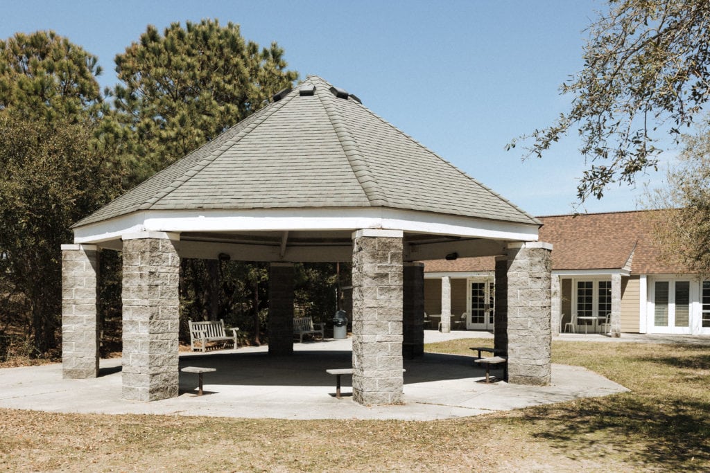 the gazebo at first landing state park has benches and is shaded